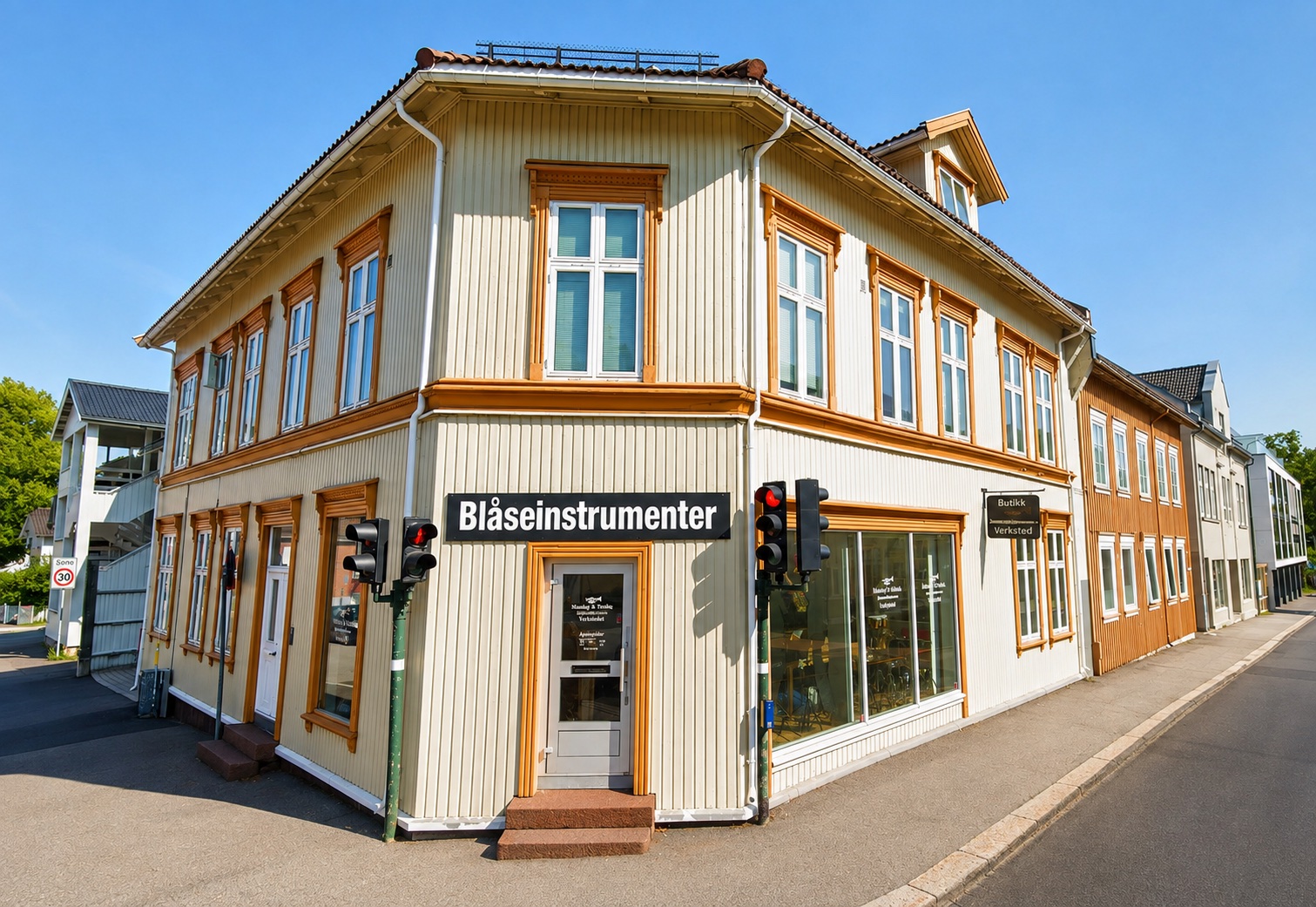 Butikken Messing og Treblåsverkstedet i St. Olavs gate i Tønsberg